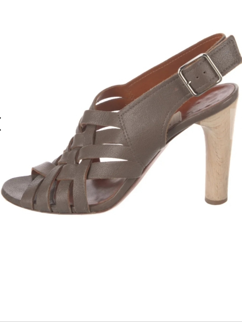 Lanvin Women's Brown Taupe Leather Strappy High Heel Slingback Sandal Size 6.5 - Picture 2 of 5